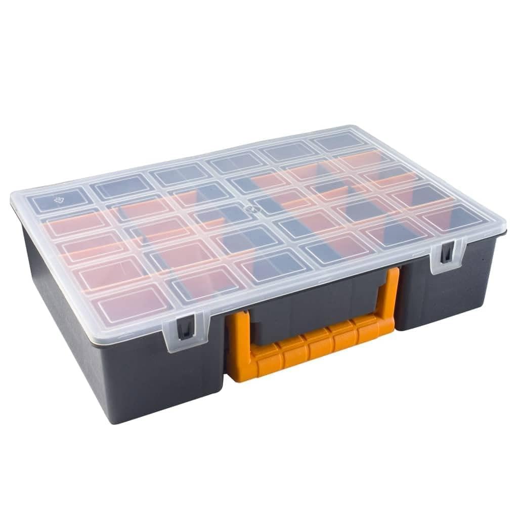 Valigetta assortita, 2 pezzi, con divisori rimovibili, 360 x 250 x 85 mm, in polipropilene, per officina, garage, trasporto con coperchio trasparente e pratica maniglia