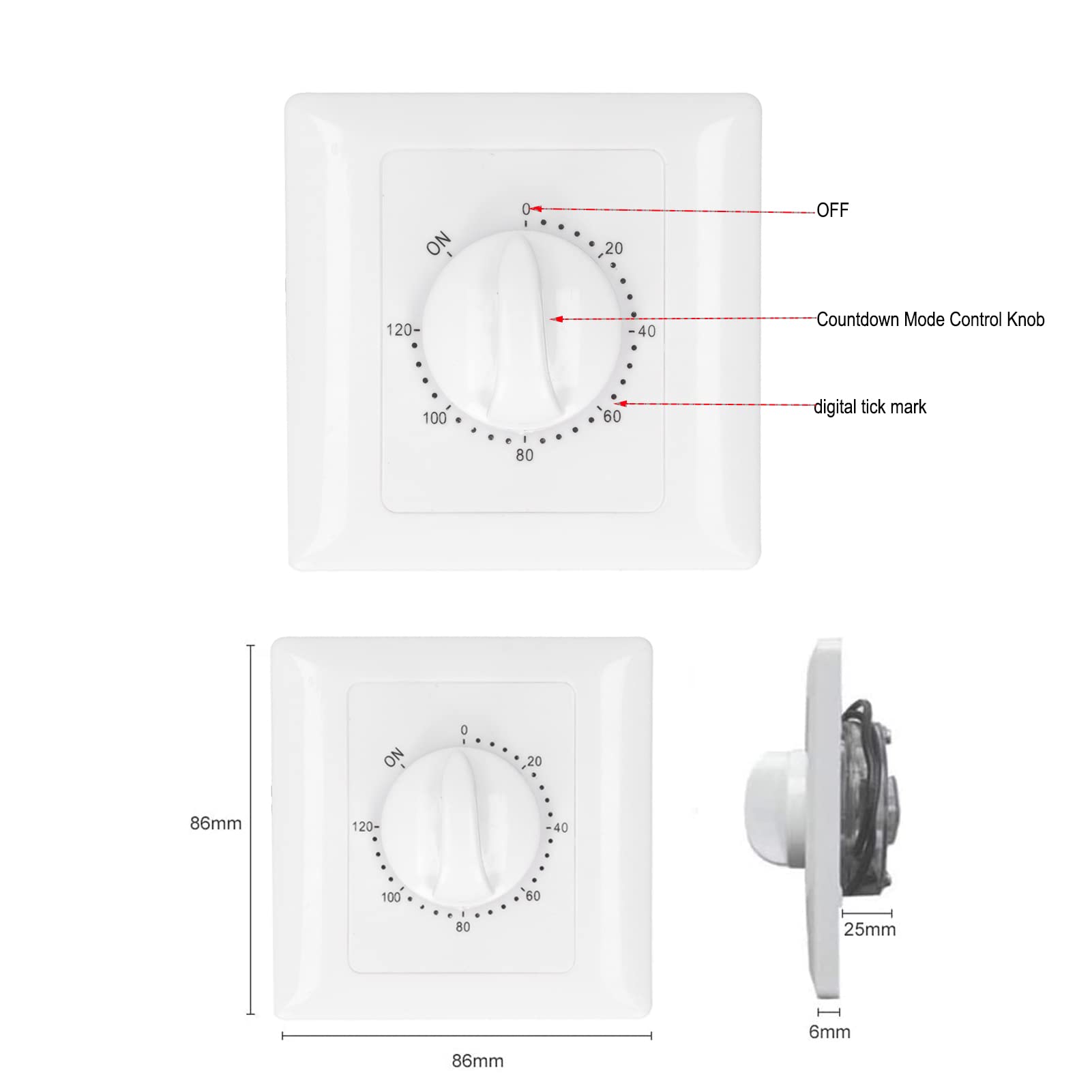 Interruttore di temporizzazione intelligente, 120 Minuti del timer Controllo Interruttore, intelligente meccanico per il conto alla rovescia per ventilatori, scaldabagni, lampadine 220V