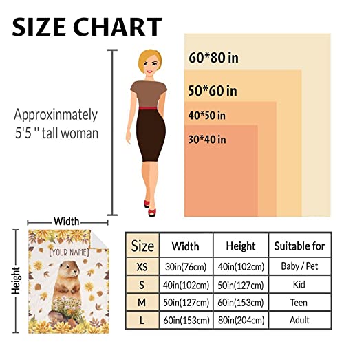 Custom Groundhog Throw Blanket - Soft, Fuzzy & Warm - 50x60 Inches Flannel Blankets for Living Room, Sofa - Beige Cute Throws Gift for Teens