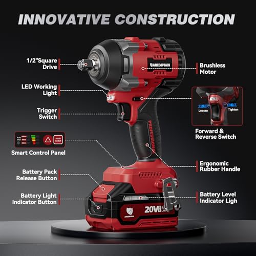 ARCCAPTAIN Cordless Impact Wrench, 1500N.m (1106Ft-lbs) 1/2" Impact Gun - image 7