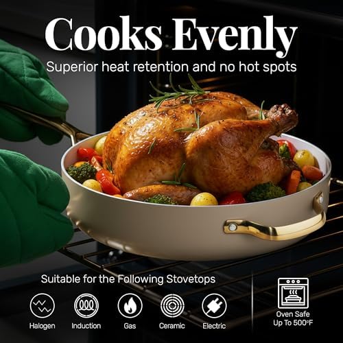 GOTHAM STEEL 4Qt Saute Pan with Lid, 12 Inch Deep Frying Pan with Lid, Large Nonstick Skillet with Lids for Cooking, Oven Safe Skillet, Family Sized Frying Pans Non stick, Dishwasher Safe - Thumbnail 4