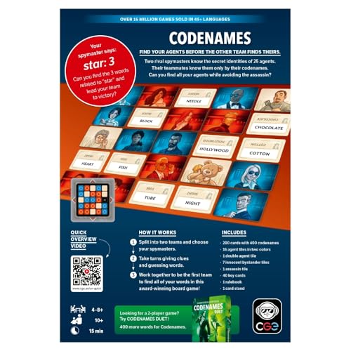 CGE Codenames Board Game (2nd Edition) The Top Secret Word Association Party Game for Friends &amp; Family Game Nights, 4+ Players