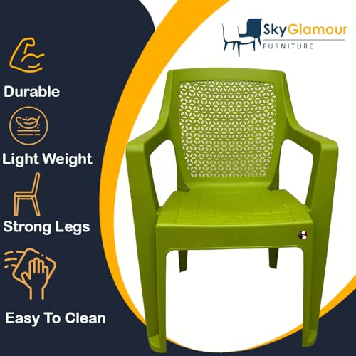 Image of SkyGlamour Cello Sonet Matt Finish Plastic Armchair | Mid Size Plastic Chair for Living Room, Home, Garden Indoor and Outdoor use |Bearing Capacity up to 120 Kg (Colour: Green; Set of 2)