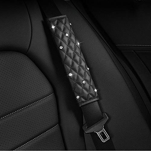ihreesy 2PCS Bling Diamond Car Seat Belt Shoulder Pads,Universal PU Leather Seat Belt Covers Crystal Car Seat Belt Strap Cover Pads Interior Accessories for Car SUV Truck