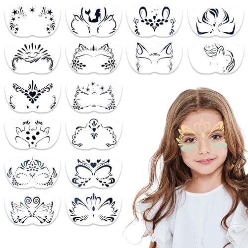 16 Peças pochoir maquilhage enfant autocolantes modelo de pintura facial, bricolage palmilhas pinturas caras infantis, palmilhas para pintura corporal para Halloween festas de maquilhagem carnaval facial