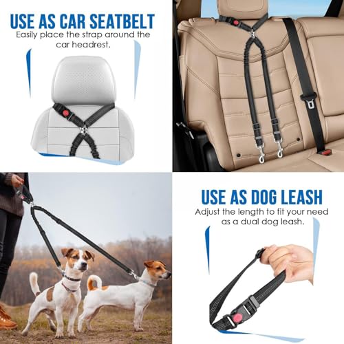 Doppelter Hundesicherheitsgurt Hunde- Autogeschirr mit Schnalle 360 Grad schwenkbar Auto Kopfstütze Rückhaltesystem Sicherheitsgurt Kein Verheddern Hundeleine Welpenleine Splitter für für jedes Auto