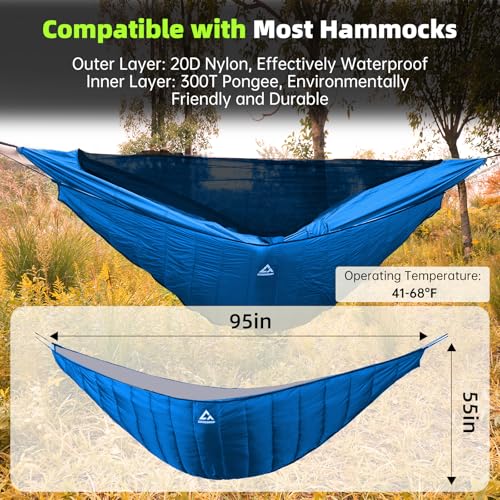 Image of Hammock Underquilt for Camping - Full Length Blue Lightweight Warm Quilt for 3-4 Seasons (41-68F) - Soft & Durable for Hiking, Backpacking, Beach, Travel - Holds Up to 500lbs