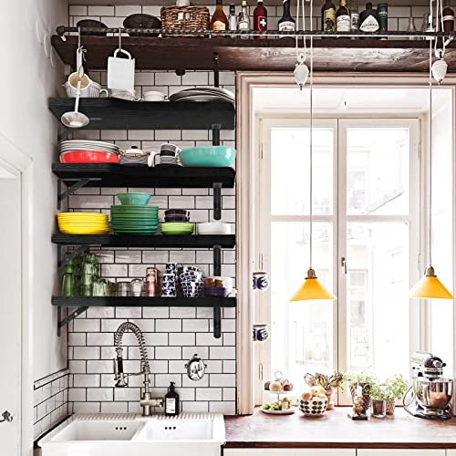 Manfuou Corner Floating Shelves Wall Set Of 4, Natural Mounted Rustic Wood Corner Display Shelves Floating Storage Shelves For Wall, Bedroom, Bathroom, Living Room, Kitchen, Office And More(Black) #TOP2