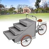 Weißer 4-stöckiger Pedalunterstützter Dreiradwagen, Blumen-Display, Lebensmittel-Fahrrad, Getränke- und Kaffee-Verkäufer für Flohmärkte, mobiler Verkaufswagen