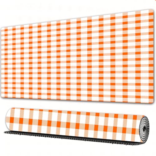 FEHWI Alfombrilla ratón 90×40 cm,Patrón de Cuadros Escoceses Estilo Vichy Retro en Tonos cálidos de Color Naranja,Mouse Pad con Superficie Suave y Base de Goma Antideslizante,Oficina y Gaming en casa