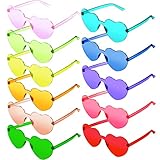 TOODOO 11 Pairs Heart Sunglasses for Women Rimless Heart Shaped Sunglasses Bulk Colorful Eyewear for Summer Party Favor