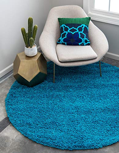 Unique Loom Solid Shag Collection Area Rug (6' 1" Round, Turquoise)