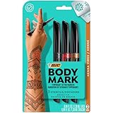BIC BodyMark Temporary Tattoo Marker, Henna Vibes, Assorted Colors, 3-Count