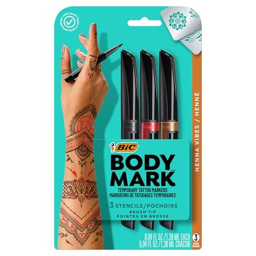 BIC BodyMark Temporary Tattoo Marker, Henna Vibes, Assorted Colors, 3-Count