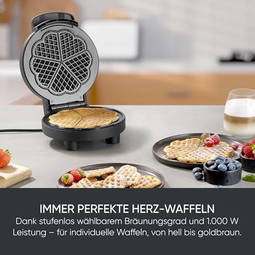 Foto von SEVERIN Waffeleisen Black Line, Herzwaffeln, PFAS-freie Beschichtung, mit Kontrollleuchte, praktische Kabelaufwicklung, 1.000 Watt, schwarz/Edelstahl, WA 2117