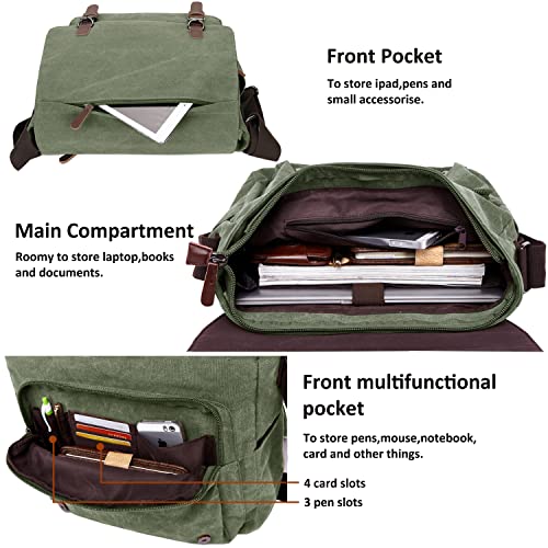Mactso Canvas Messenger Bag For Men Women,Travel Satchel Shoulder Bag 15.6 Inch Laptop Bag Briefcase Business thumb #2