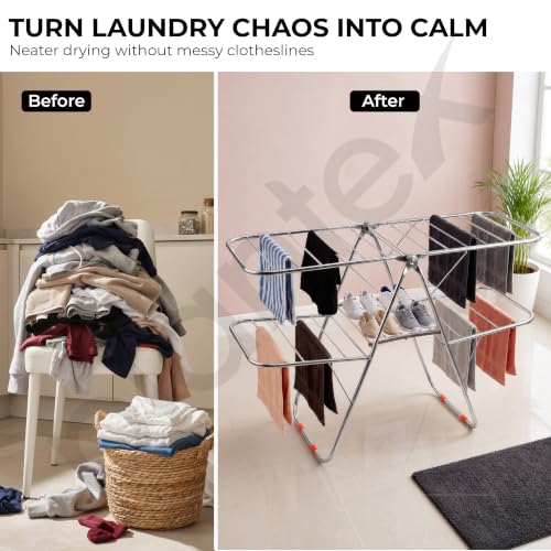 Image of Plantex Cloth Stand for Home /Stainless Steel Foldable Colth Stand /Double Layer Cloth Drying Rack for Balcony - Pack of 1 (Bloom, Chrome)
