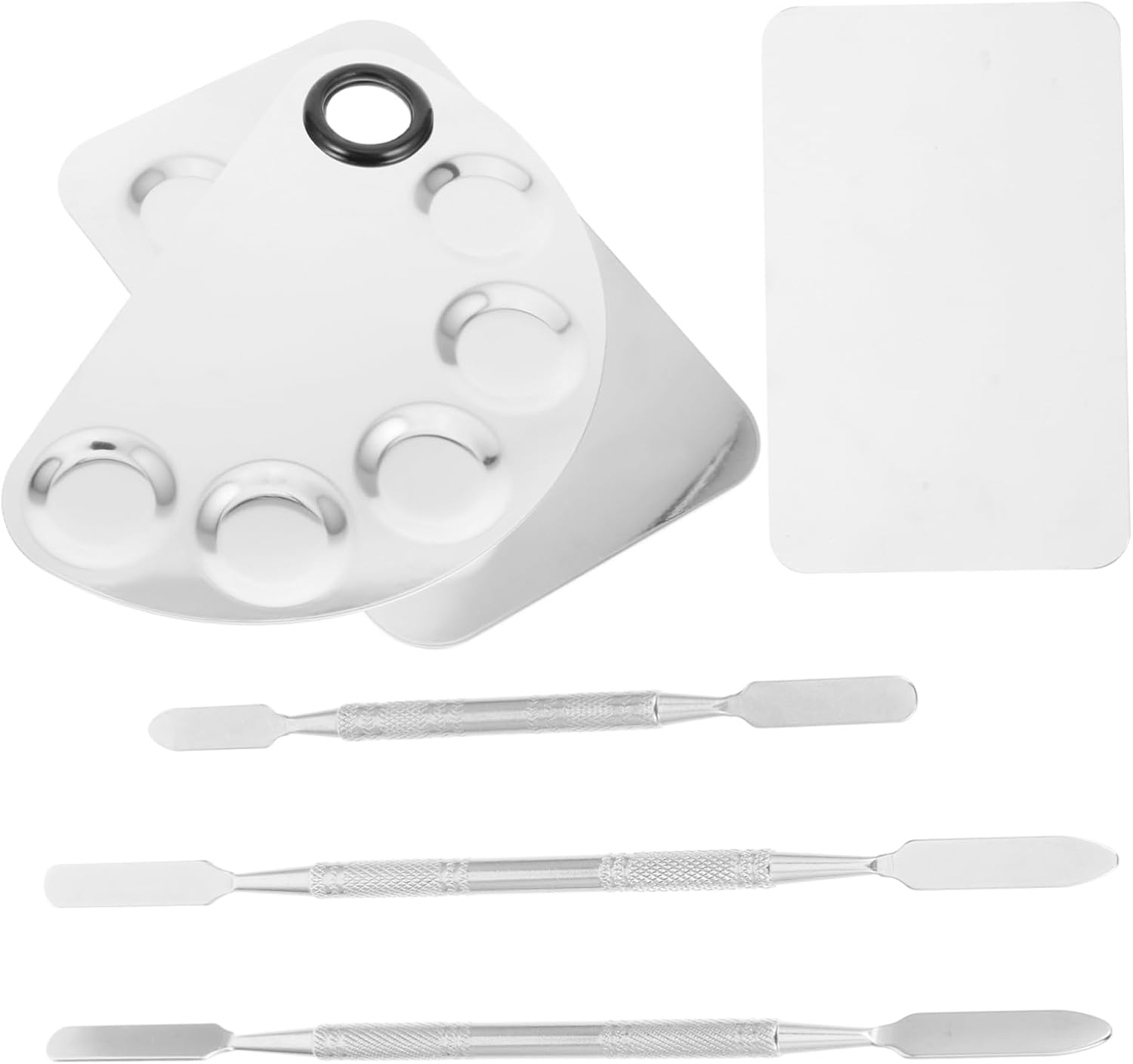 3 Sets Stainless Steel Makeup Mixing Spatulas for Nail Art Cosmetic Palette Includes Half Plates for DIY Professional Use