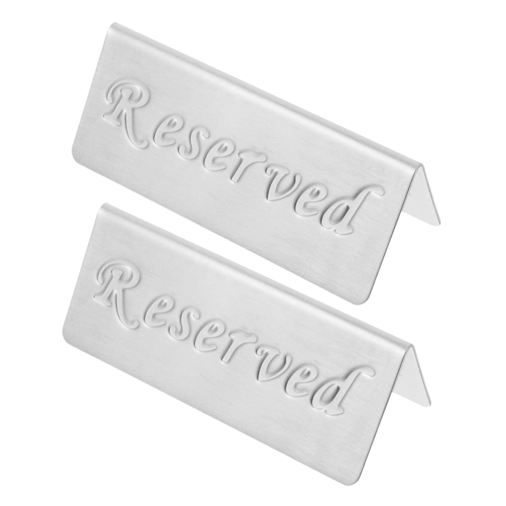 VINTORKY 2Pcs Stainless Steel Reserved Table Signs Double Sided Desk Stand for Weddings Events and Restaurants Elegant Etching Compact Design Easy to Clean Tabletop