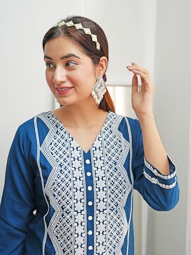 Image of EthnicJunction Women's Cotton Rayon Regular Fit Chikankari Embroidery Stright Kurta