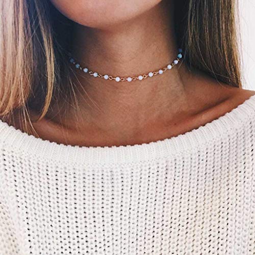 Olbye Tiny Rainbow Moonstone Necklace Choker Minimalist Gold Necklace for Women and Girls CZ Necklace Everyday Jewelry - Image 4