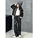 Teen Girls Stage Outfit Sequin 2 Piece Sweatsuit Zip up Hoodie Jacket and Wide Leg Sweatpants Fashion (Black, 7-8 Years)