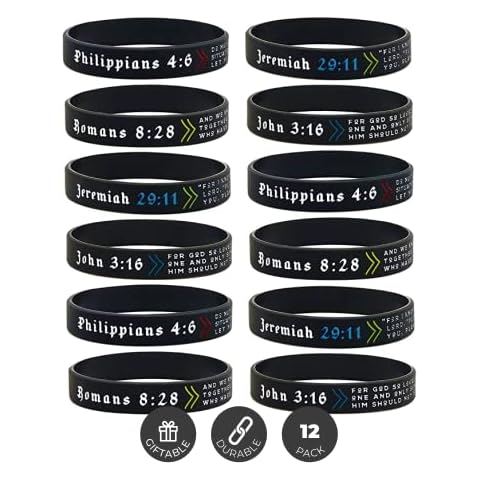 Ezekiel Gift Co. (12-pack) Assorted Bible Verse Bracelets - Wholesale Bulk Pack of Religious Silicone Rubber Wristbands for Men Women Cover