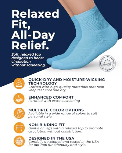 Image of Pembrook Ankle Diabetic Socks for Women & Men | 6 Pairs | Wide Non Binding Socks Quarter Length | Edema Neuropathy Socks