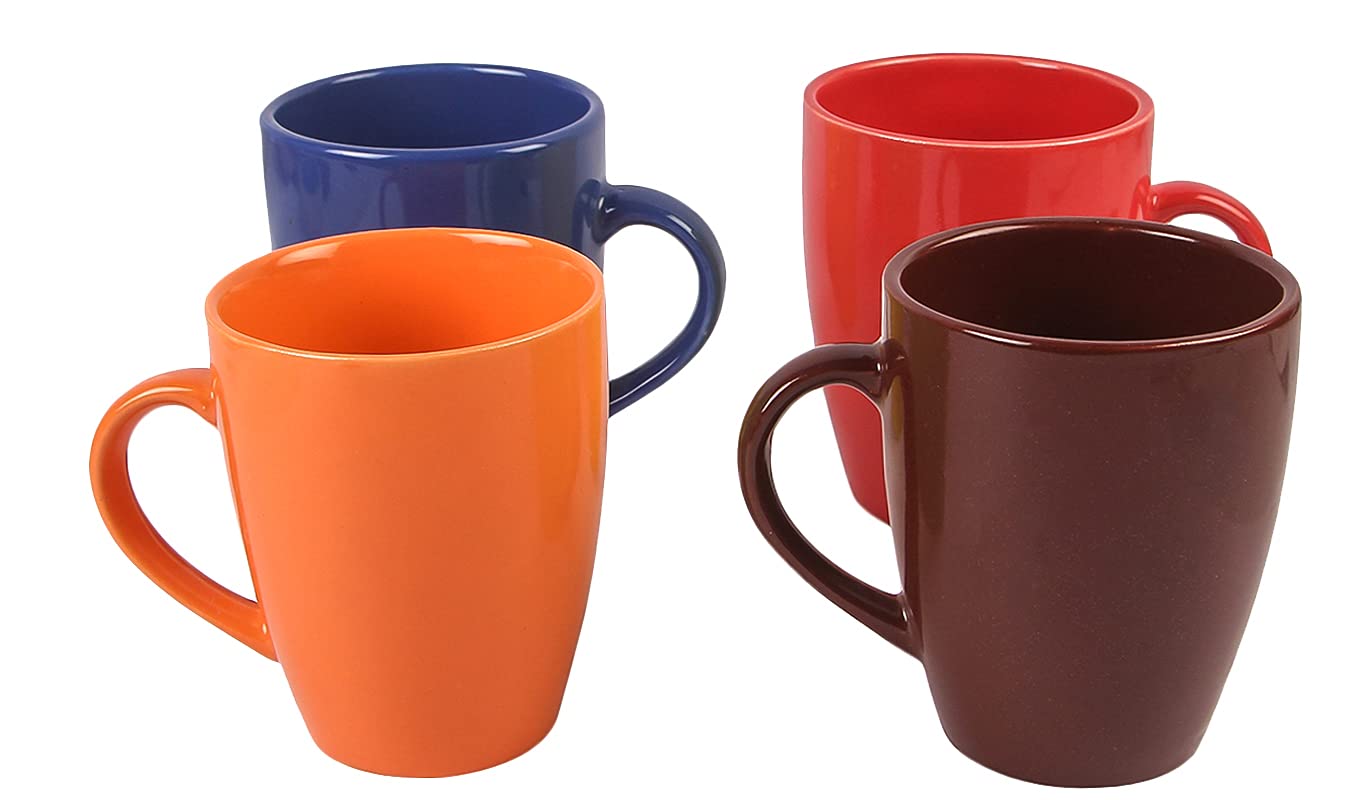 Anwaliya Themis Series Coffee Mug - Ceramic Set of 4 (280ml) Handcrafted Design Tea Cups Set of 4 Stackable, Chip Resistant, with Handles Large Serving Coffee Cup, Tiana (Color May Vary)