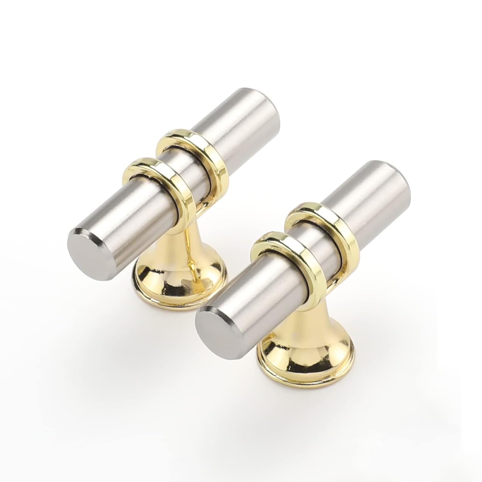 Haliwu 10 Pack Brushed Nickel Cabinet Knobs, Gold Cabinet Knobs Kitchen Handles Gold Kitchen Hardware, Single Hole Pulls T Bar Pulls