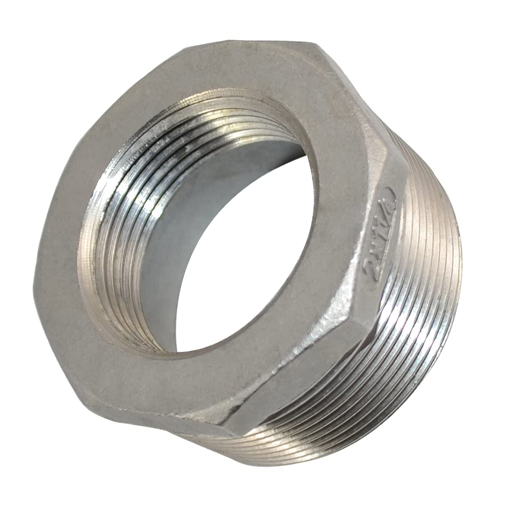 DAN SPEED 2" Male x 1-1/4" Female Thread Reducer Bushing Pipe Fitting, Adapter, Stainless steel SS 304 NPT (2" Male x 1-1/4" Female)