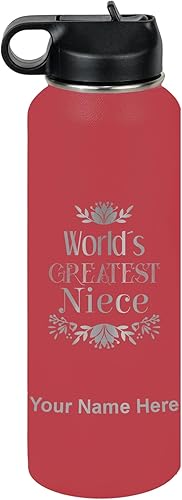 Miniatura 18 de LaserGram Personalized Water Bottle, World's Greatest Niece, Stainless Steel Double Wall Vacuum Insulated with Flip Top Straw, Custom Engraved Gift