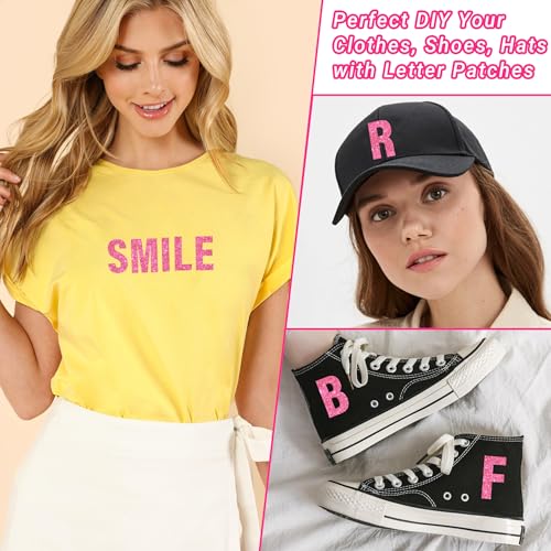 52PCS Iron On Letter Patches for Clothing, Rose Red Glitter Letter A-Z Iron On Patches Appliques for Clothes, Shiny Heat Transfer Vinyl Decals for Fabric, Hats, T-shirt, Backpacks, DIY Clothing Repair