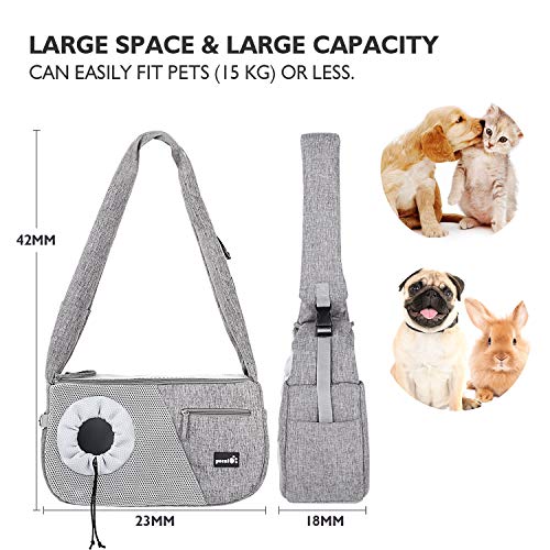 pecute Pet Sling Carrier for Small Doggie Cat Hand Free Sling Carrying Bag-Dog Papoose Carrier with Adjustable Padded Shoulder Strap, Safety Belt, Multi Pockets - Great for Outdoor Travel Walk Subway - Image 8