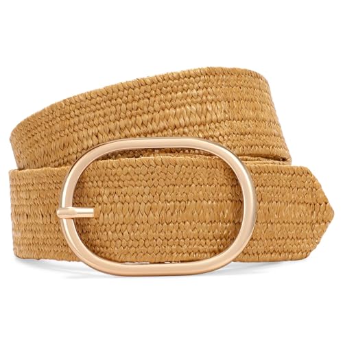XZQTIVE Straw Woven Elastic Braided Waist Belt for Women Stretch Summer Boho Raffia Dresses Belt for Beach Vacation