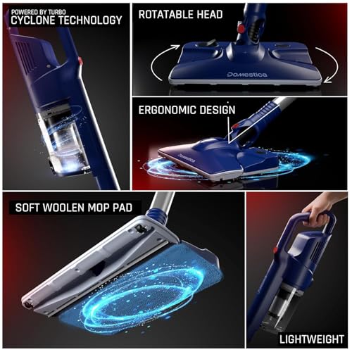 Image of DOMESTICA Trio Sweep Vacuum Cleaner for Home Use Wet and Dry | 3 in 1 Vacuum, Handheld, Mop Modes | 15KPA Strong Suction, Ultra Slim Foldable Head, Low Noise Design | 400ml Water Tank, Corded | Blue