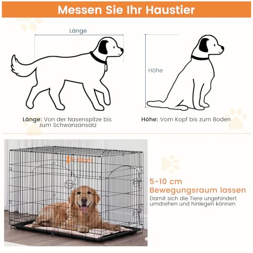 EUGAD Hundekäfig Faltbar, Hundekäfig aus Metalldraht mit ausziehbare Bodenschale, 2 Türen Hundebox für zuhause,108x76x69cmTransportkäfig Auto, Hundetransportbox Drahtkäfig für Hunde Welpe