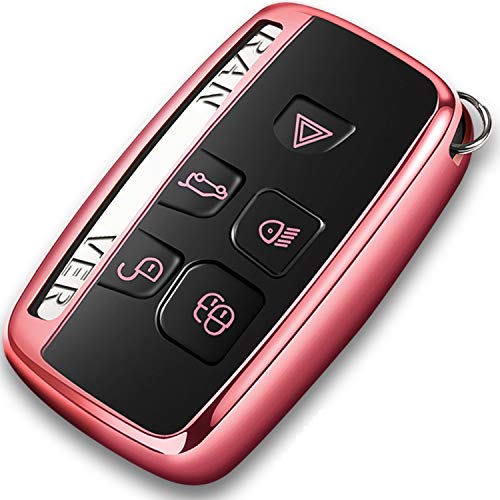 COMPONALL Key Fob Cover for Range Rover Evoque Velar Discovery LR4 Land Rover Sport and Jaguar XF XJ XE F-PACE F-Type - 5-Button Premium Soft TPU Protection Case - Rose Gold