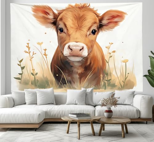 Tapisserie murale pour chambre veaux aquarelle grand tissu panoramique