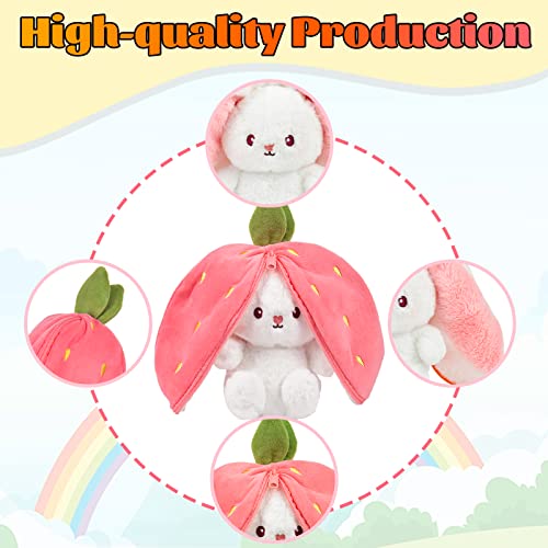 Vibbang Easter Plush Bunny Toy, Reversible Carrot Strawberry Pillow With Zipper, Cute Plushies Doll - Image 3