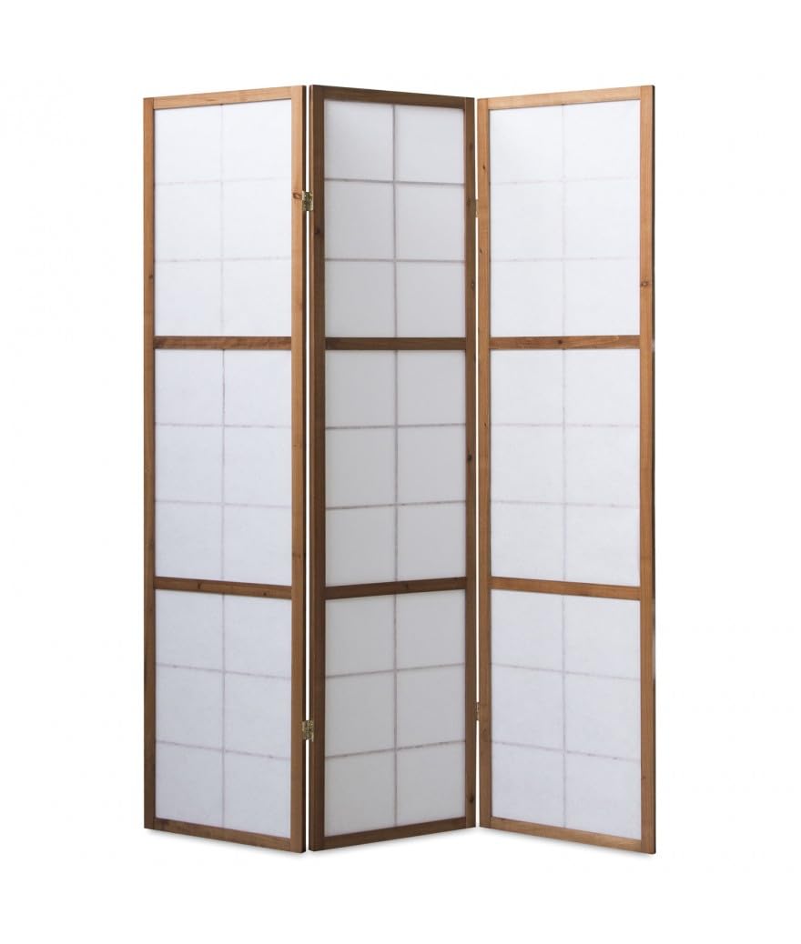PEGANE Paravent Japonais Shoji en Bois Brun de 3 pans L132 x H175 x P2 cm
