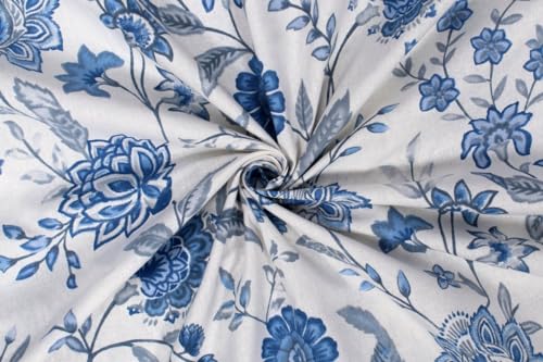 Image of The Furnishing Tree Elastic Cotton Oval Dining Table Cover 30x48 in Inches Floral Blue on White Base