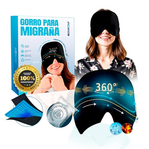 NOBLESUR® Gorro migraña PREMIUM + Bolsa Antiolores | 360º Con Efecto Frio Calor | Migraña Gorro De Gel | Migraña Antifaz Gel Frío Alivio Sinusitis | Dolor De Cabeza | Relajante para Migrañas.