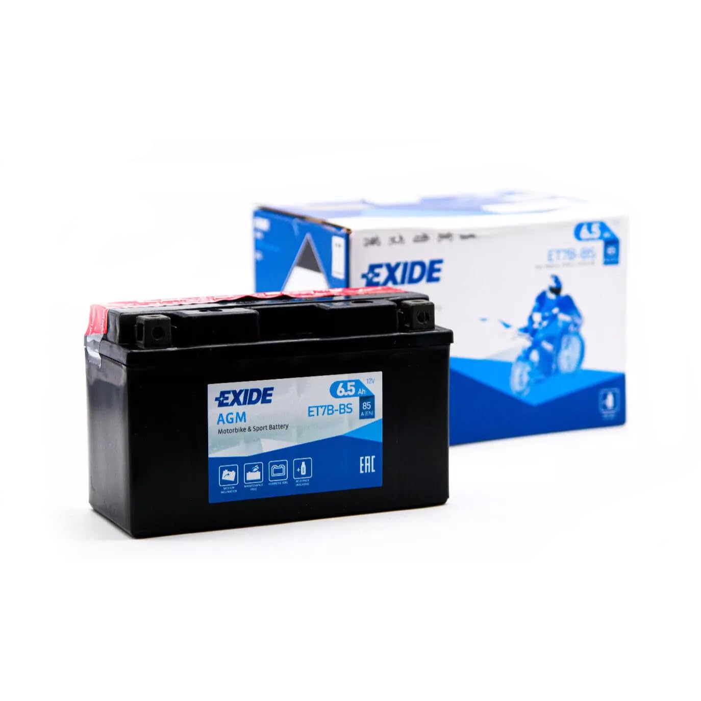EXIDE ET7B-BS Batteria Moto 12V 6,5Ah 85A - Per Scooter e Motocicli - Equivalente YT7B-BS - Batteria AGM Sigillata - Zero Manutenzione, Pronta all'Uso e Resistente alle Vibrazioni (150x65x95mm)