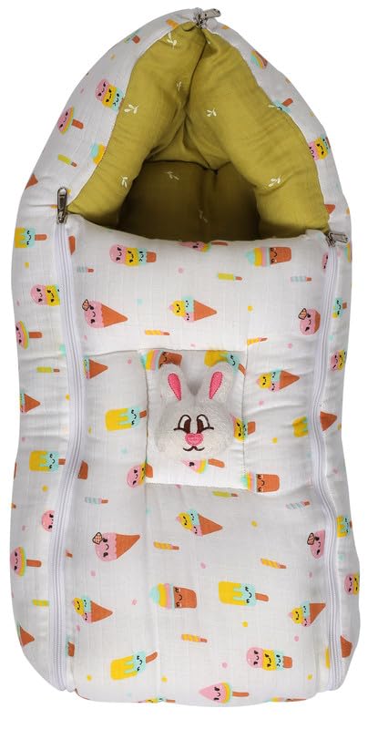 Image of VoiDrop 100% Muslin Baby Sleeping Bag 3 in1 Comfortable for Baby Carry Bag 0-6 Month Sleeping Bag (Olive Green)
