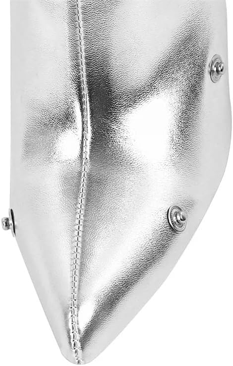 Women's Silver Knee High Boots - Sexy Stiletto Heel Pointed Toe Booties - Trendy, Edgy - All Seasons - Casual - Women's Fashion Boots - Image 6