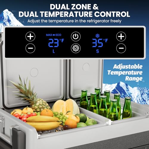GarveeTech 51 QT Car Refrigerator, 12V Portable Electric Freezer, Dual Zone -4℉-68°F, App Control, Movable Wheels, for Camping, Picnic, Travel, Road Trip, Home, 12/24V DC & 110/240V AC by GarveeTech - Image 4