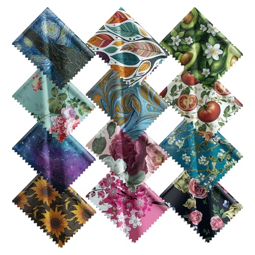 Pattern Printed Soft Microfiber Cleaning Cloths 12 Pieces for Eyeglasses (Pattern Randomly Sent), Camera Kens, Cell Phones, CD, DVD, Computers, Tablets, Laptops, Telescope, LCD Screens