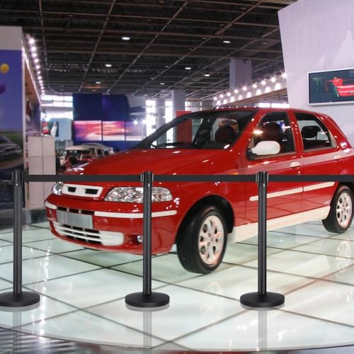 Image of Yaheetech 8-Pack Retractable Belt Stanchion Set with 6.5FT Black Retractable Belt Crowd Control Barriers Queue Barriers Security Pole Posts