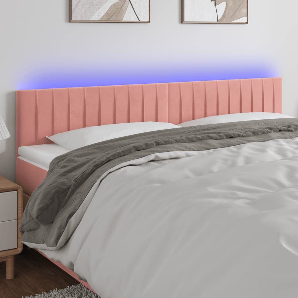 VidaXL Tête De Lit LED Velours Rose – 160 Cm, Hauteur Réglable 78/88 Cm, Lumière Ambiance Moderne